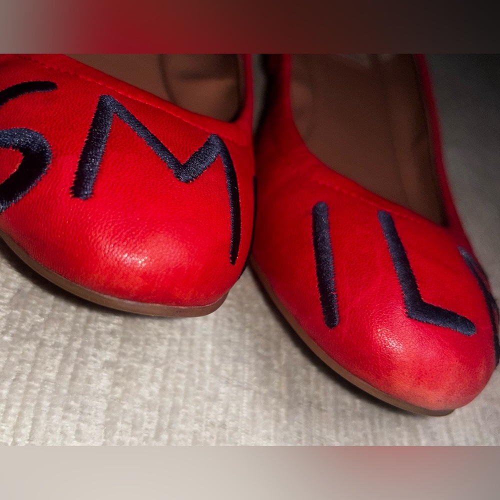 Quirky Red Leather “Smile” Ballet Flats Women’s 7.5–8 Teacher Ellen DeGeneres - Picture 5 of 8